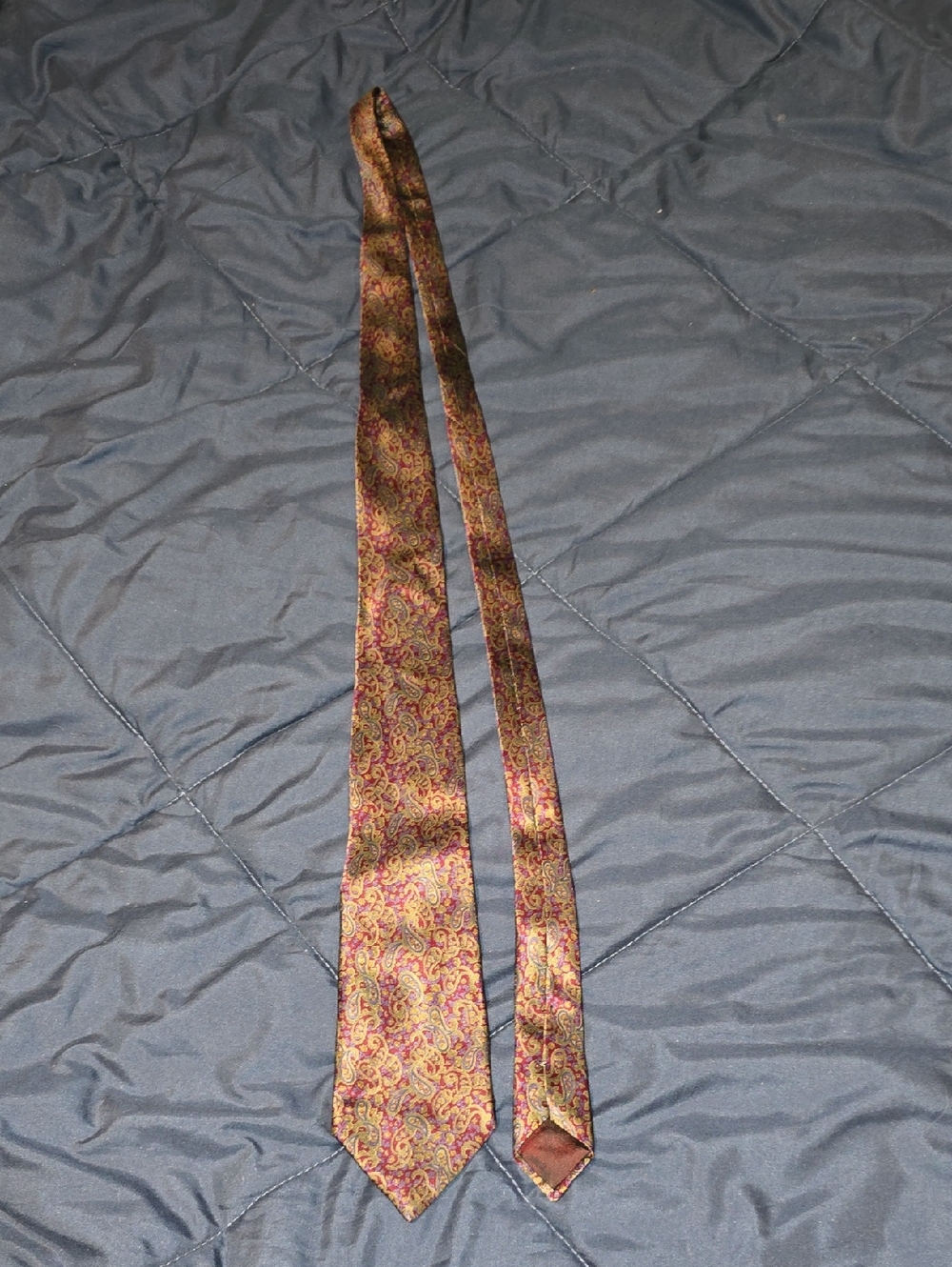 Lanvin Burgundy Paisley Silk Tie with Gold and Blue Accents
